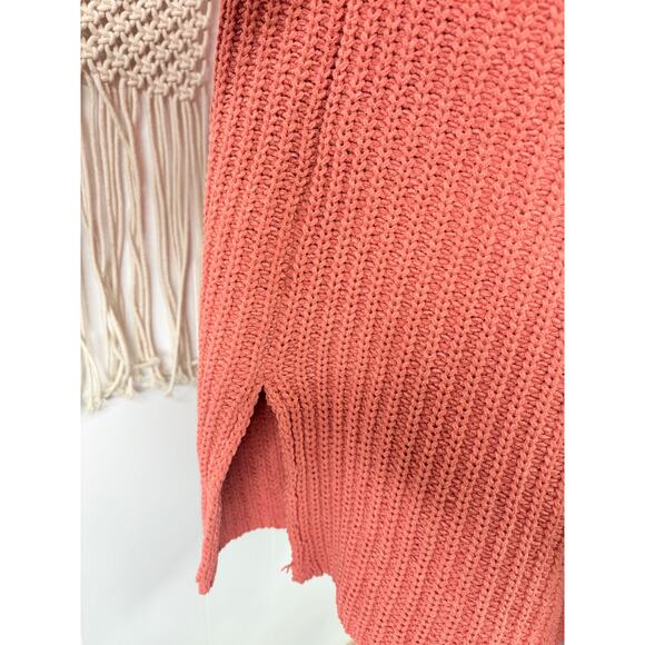 A New Day Chenille Chunky Knit Cardigan Sweater Large Pink Coral Open Front - Picture 6 of 9